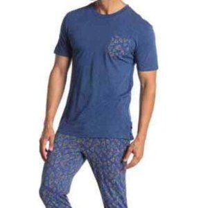 Hawke & Co. Small Print Luxe T-Shirt & JOGGERS Pajama 2-Piece Set. Navy
